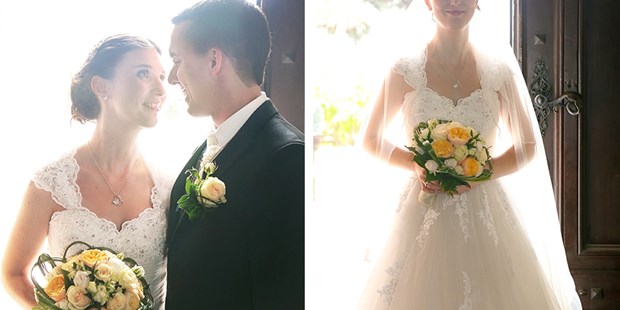 Hochzeitsfotos - Fotostudio - Weiz - Gegenlichtaufnahme Brautpaar - phototiller I Sophie Tiller