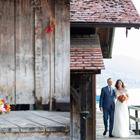 Hochzeitsfotograf: Hochzeiten am See sind immer fesch! Der Attersee zwar saukalt, aber wunderschön. - Ben & Mari - fotografieren Hochzeiten