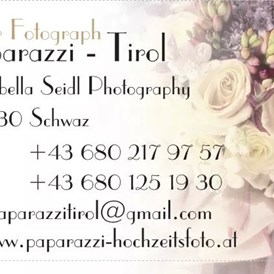 Hochzeitsfotograf: 
Visitenkarte 
(c)2018 by Paparazzi-Tirol | mamaRazzi-foto - Paparazzi Tirol | MamaRazzi - Foto | Isabella Seidl Photography